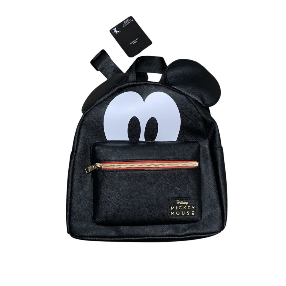 Disney Mickey Mouse Small Backpack Black Bag 10" H X 10” W NEW Eyes Ears